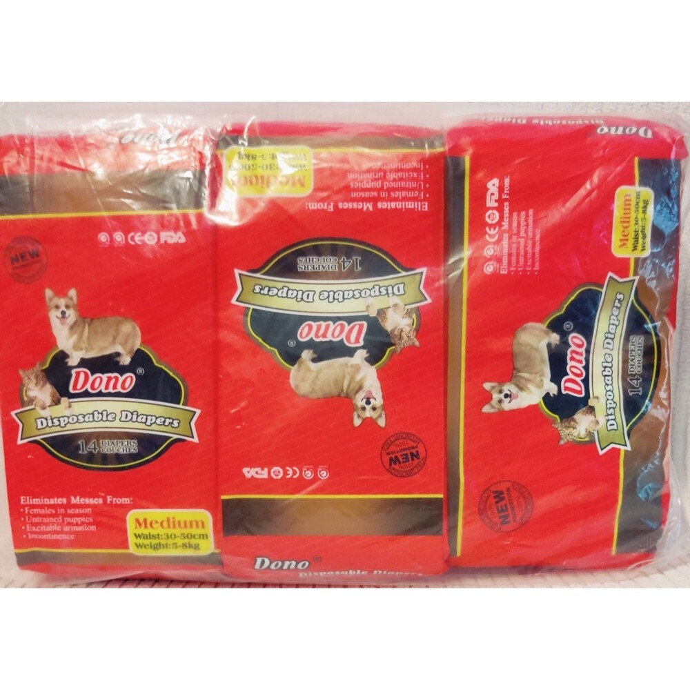 Dono Disposable Female Dog Diapers Size M, Lot of 3 Packs of 14 Diapers New